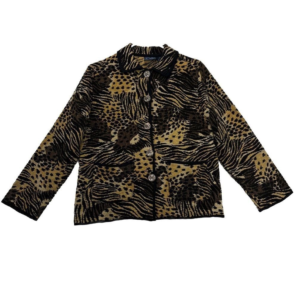 VTG Jane Ashley Tapestry Jacket Womens M Button Front Animal Print Blazer Cotton